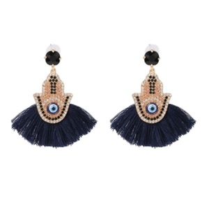 " TANGIER " - Fringe Hamsa Hand Evil Eye Earring